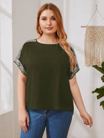 Plus Contrast Sequin Panel Batwing Sleeve Top