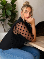 Plus Collared Buttoned Front Dobby Mesh Sleeve Blouse