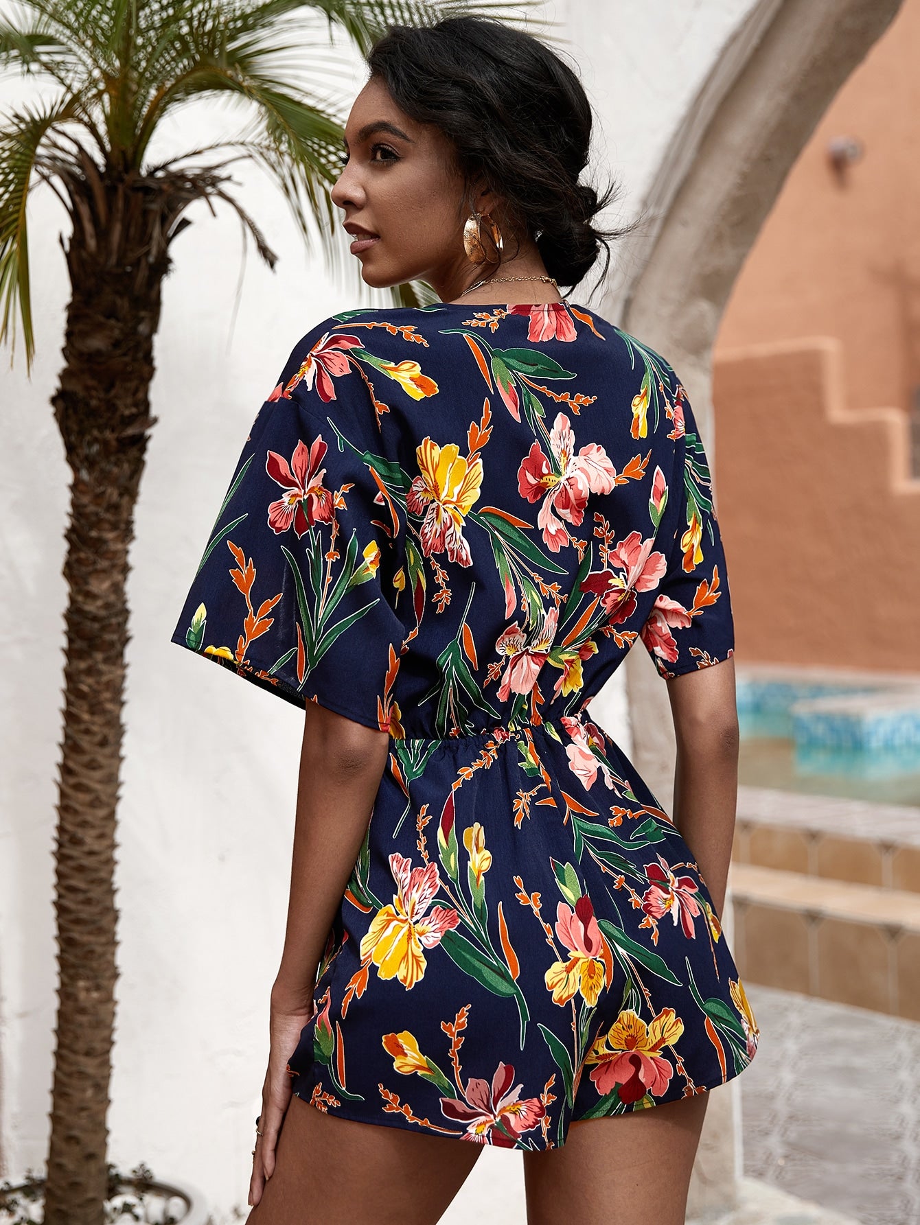Floral Tie Front Peekaboo Romper