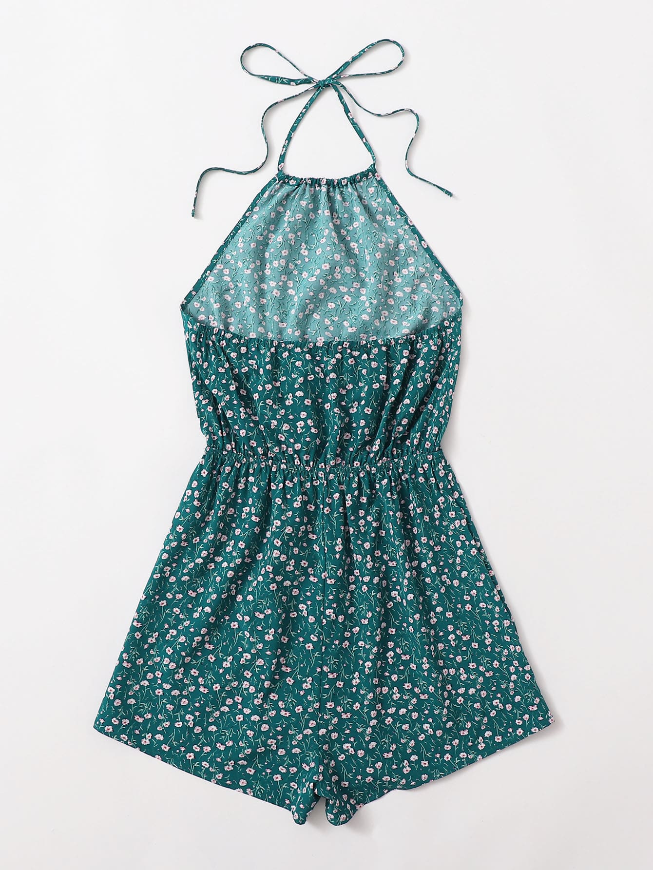 Ditsy Floral Print Tie Back Halter Romper