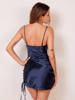 Cowl Neck Drawstring Side Satin Cami Dress