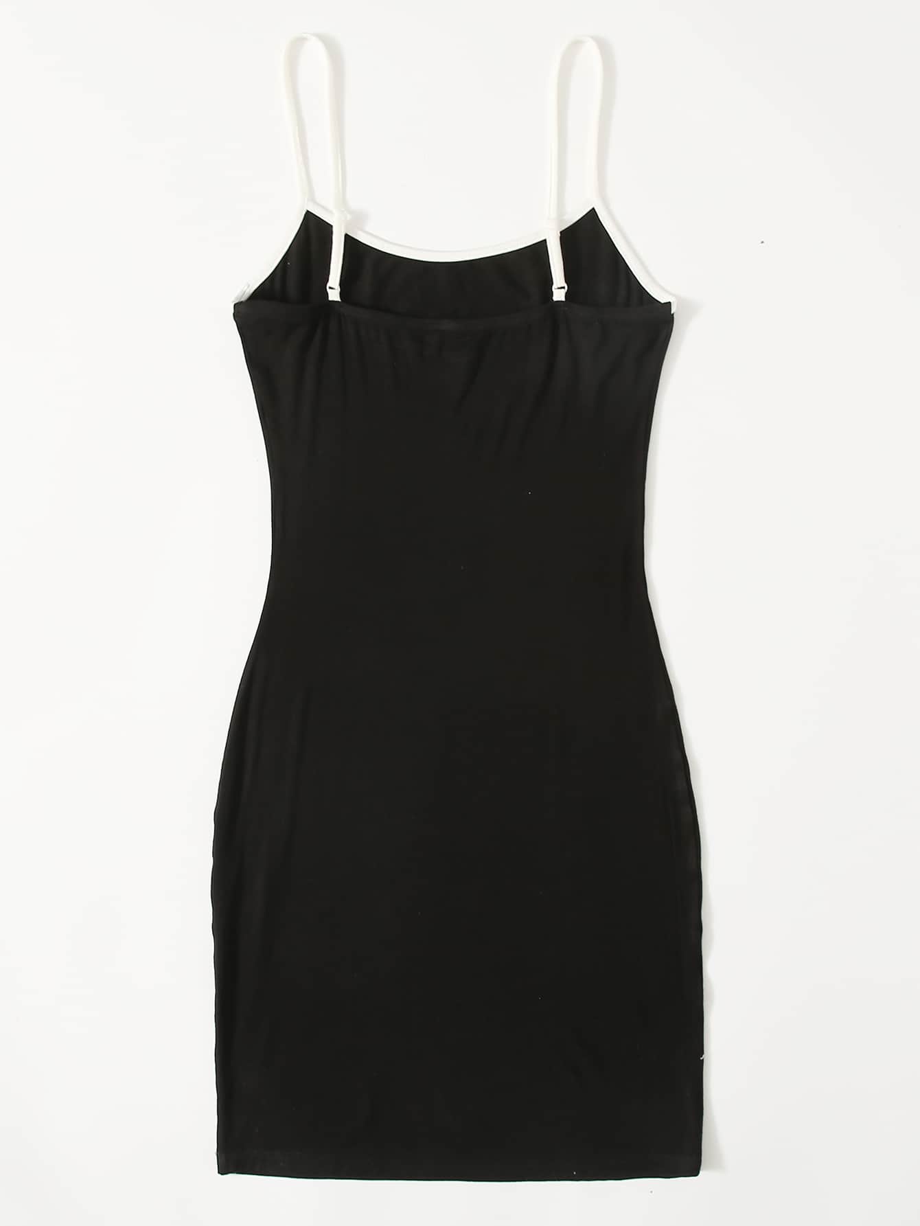 Letter Graphic Contrast Binding Bodycon Dress