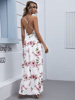 Plunging Neck Crisscross Backless Floral Maxi Dress