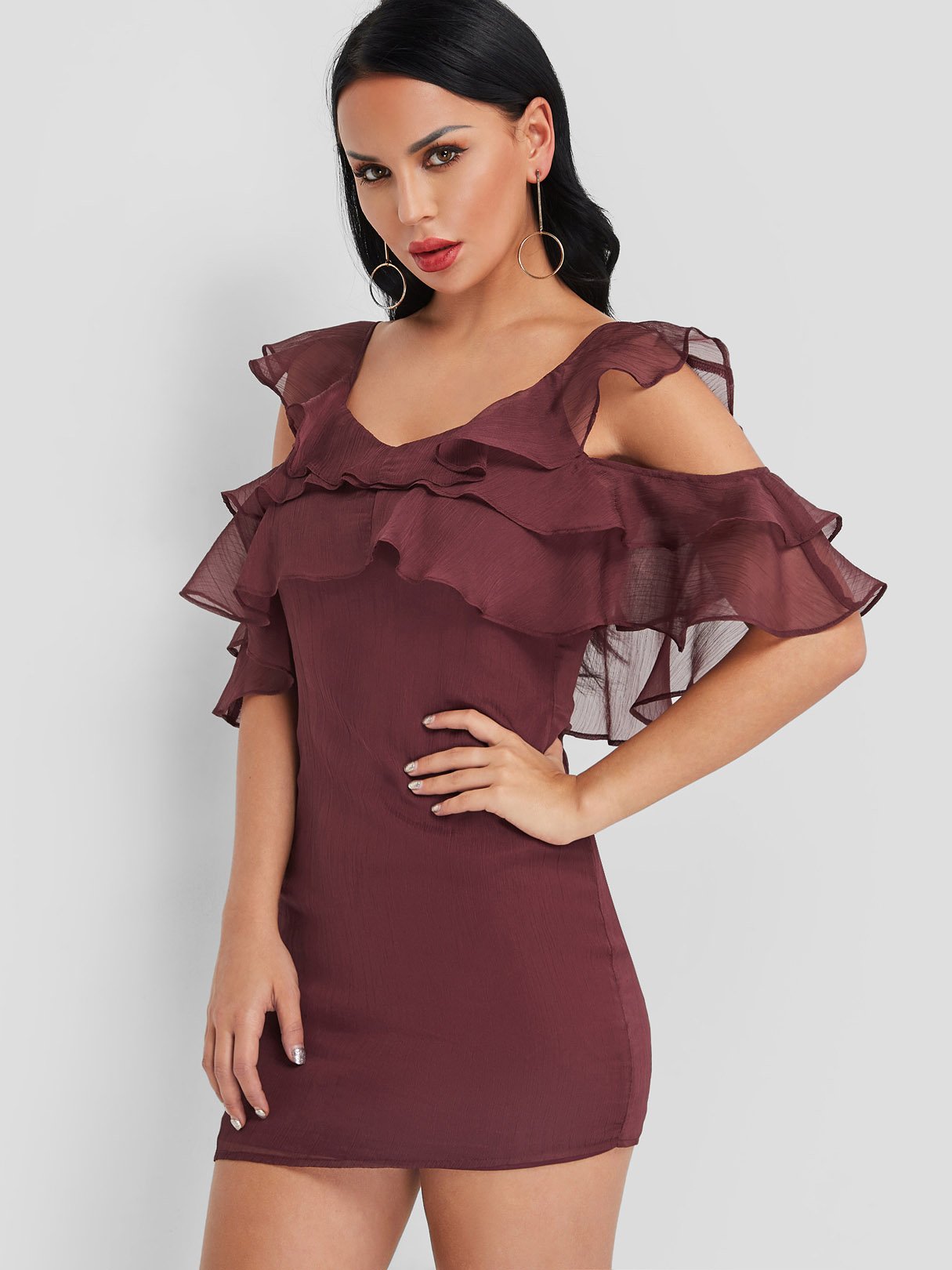 OEM Ladies Burgundy Casual Dresses