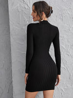 Mock-neck Solid Bodycon Dress