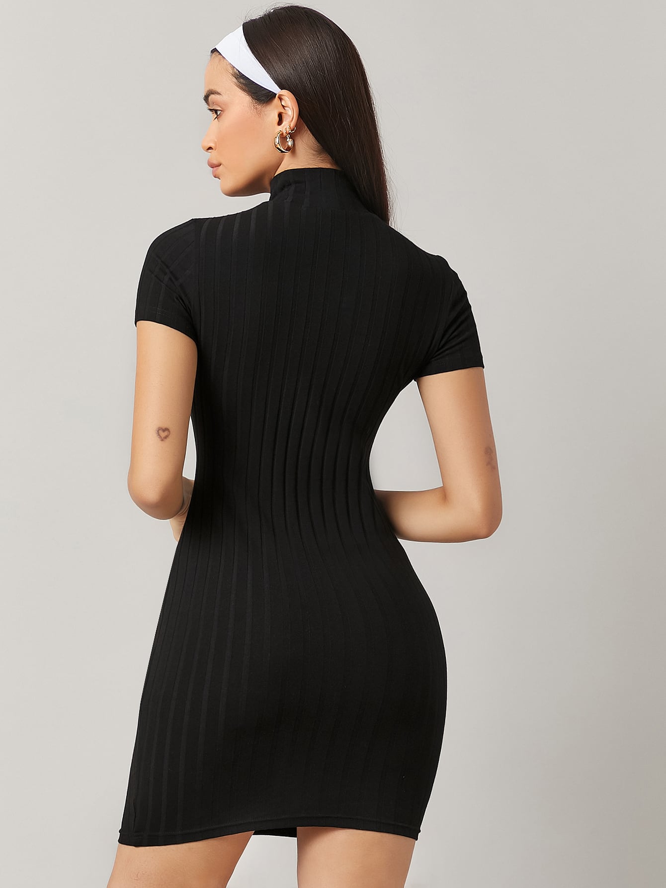 Mock-Neck Rib-knit Dress