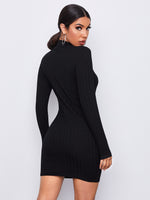 Mock-neck Rib-knit Bodycon Dress Without Belt