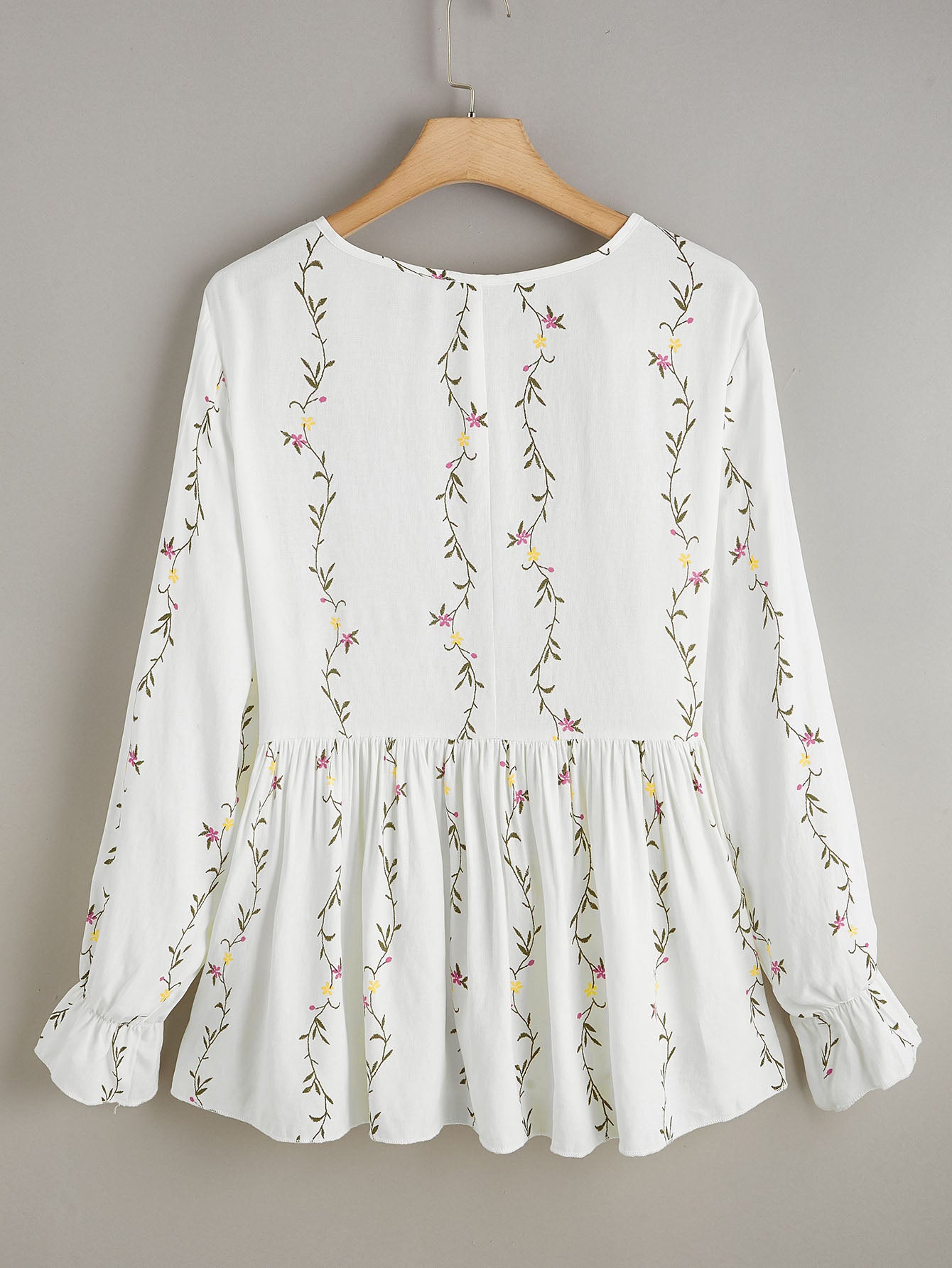 Plus Plants Embroidery Peplum Blouse