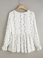 Plus Plants Embroidery Peplum Blouse