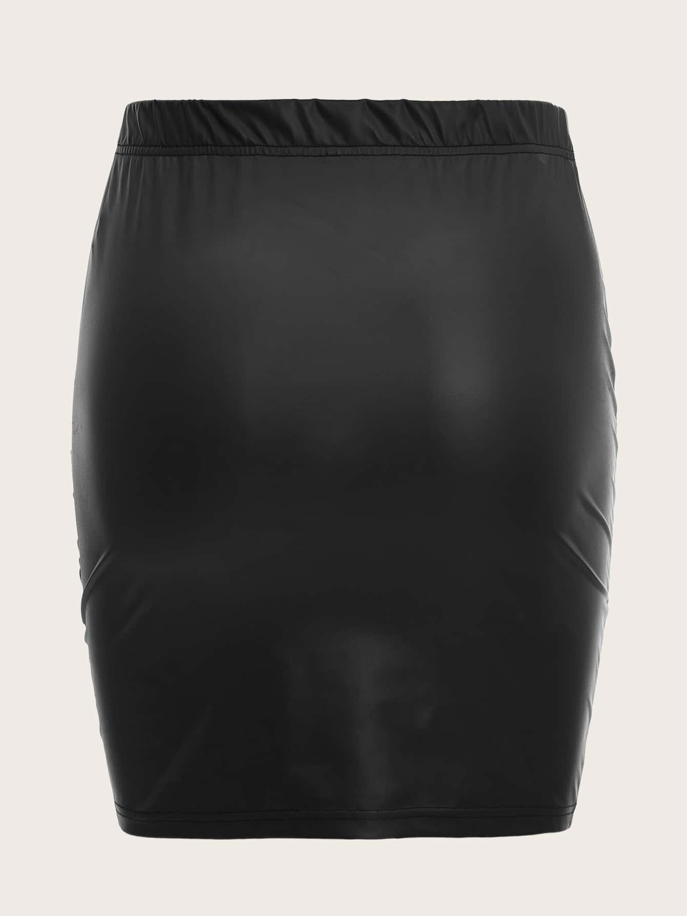Plus Ruched PU Leather Skirt