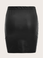 Plus Ruched PU Leather Skirt