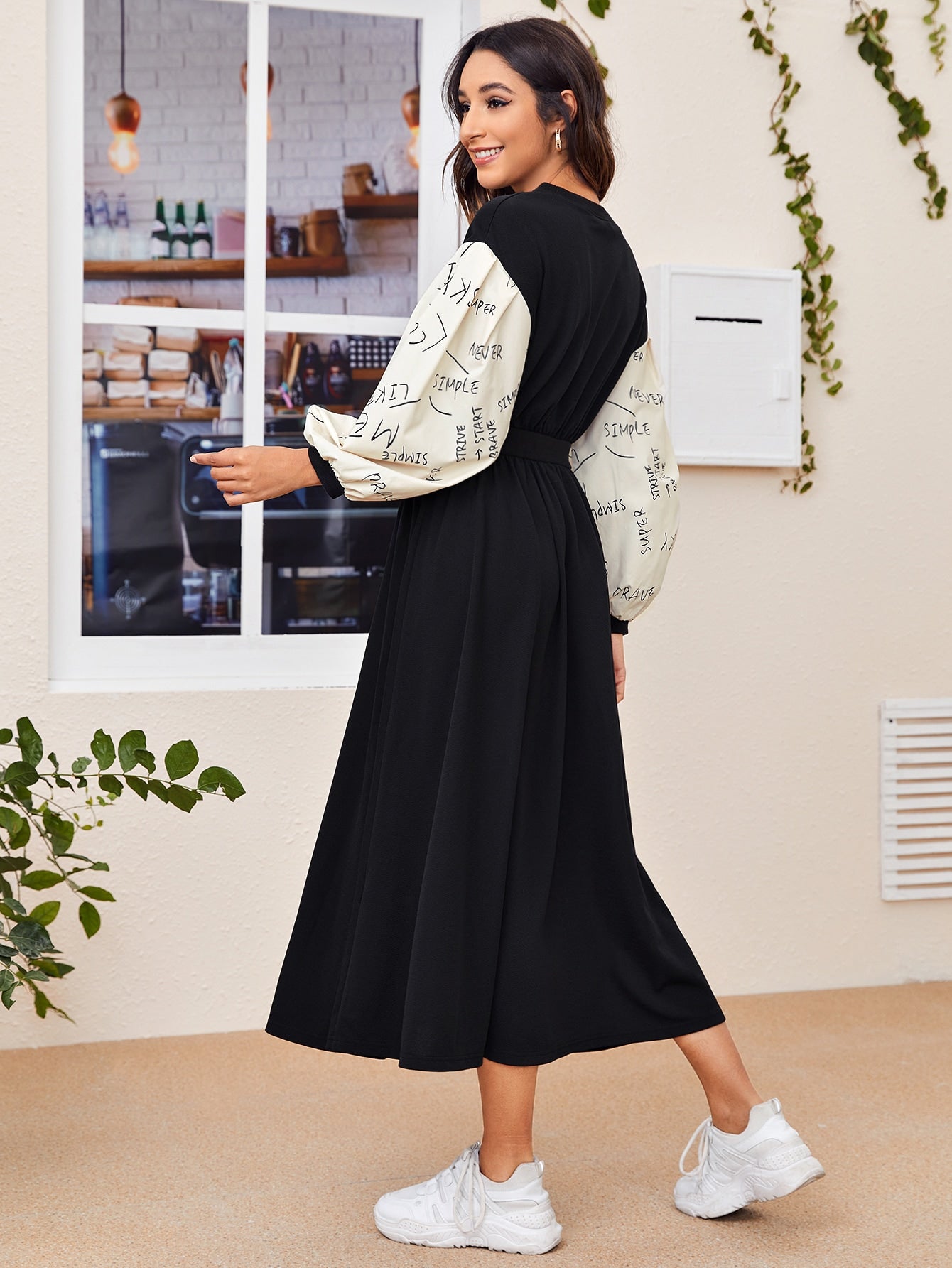 Letter Graphic Bishop Sleeve Dress