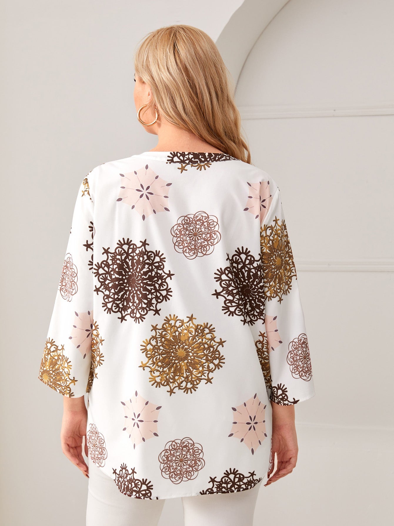 Plus Graphic Print Zip Half Placket Top