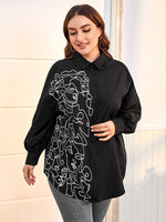 Plus Figure Graphic Button Front Blouse