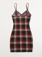 Surplice Neck Tartan Bodycon Dress