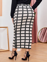 Plus Grid Belted Bodycon Skirt