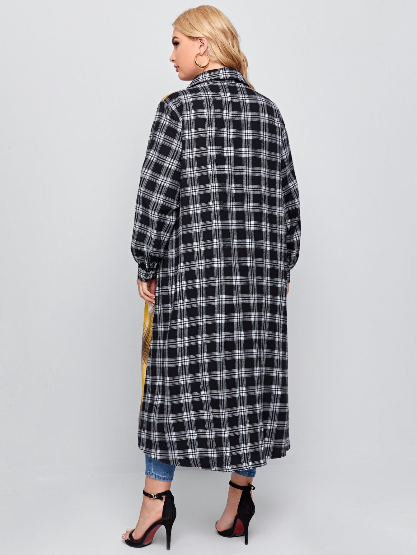 Plus Tartan & Gingham Pattern Longline Blouse