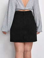 Plus Solid Button Up Denim Skirt