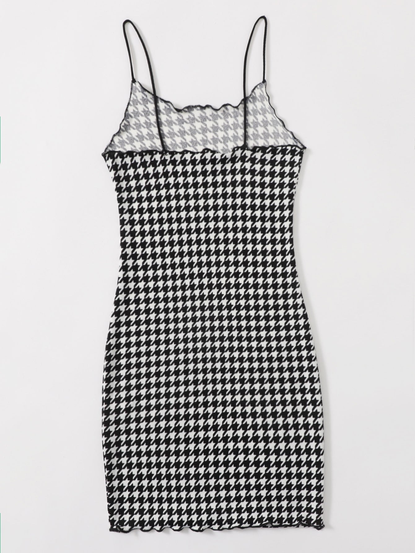 Houndstooth Lettuce Trim Bodycon Dress