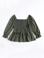 Plus Confetti Print Shirred Flounce Sleeve Peplum Milkmaid Blouse