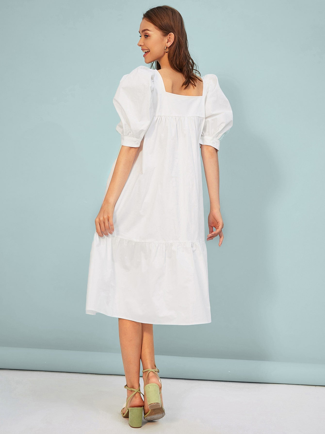 Square Neck Puff Sleeve Dress