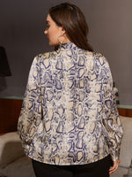 Plus Tie Neck Snakeskin Print Blouse