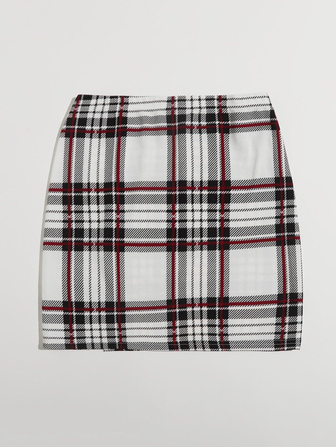 Plus Slit Hem Plaid Skirt