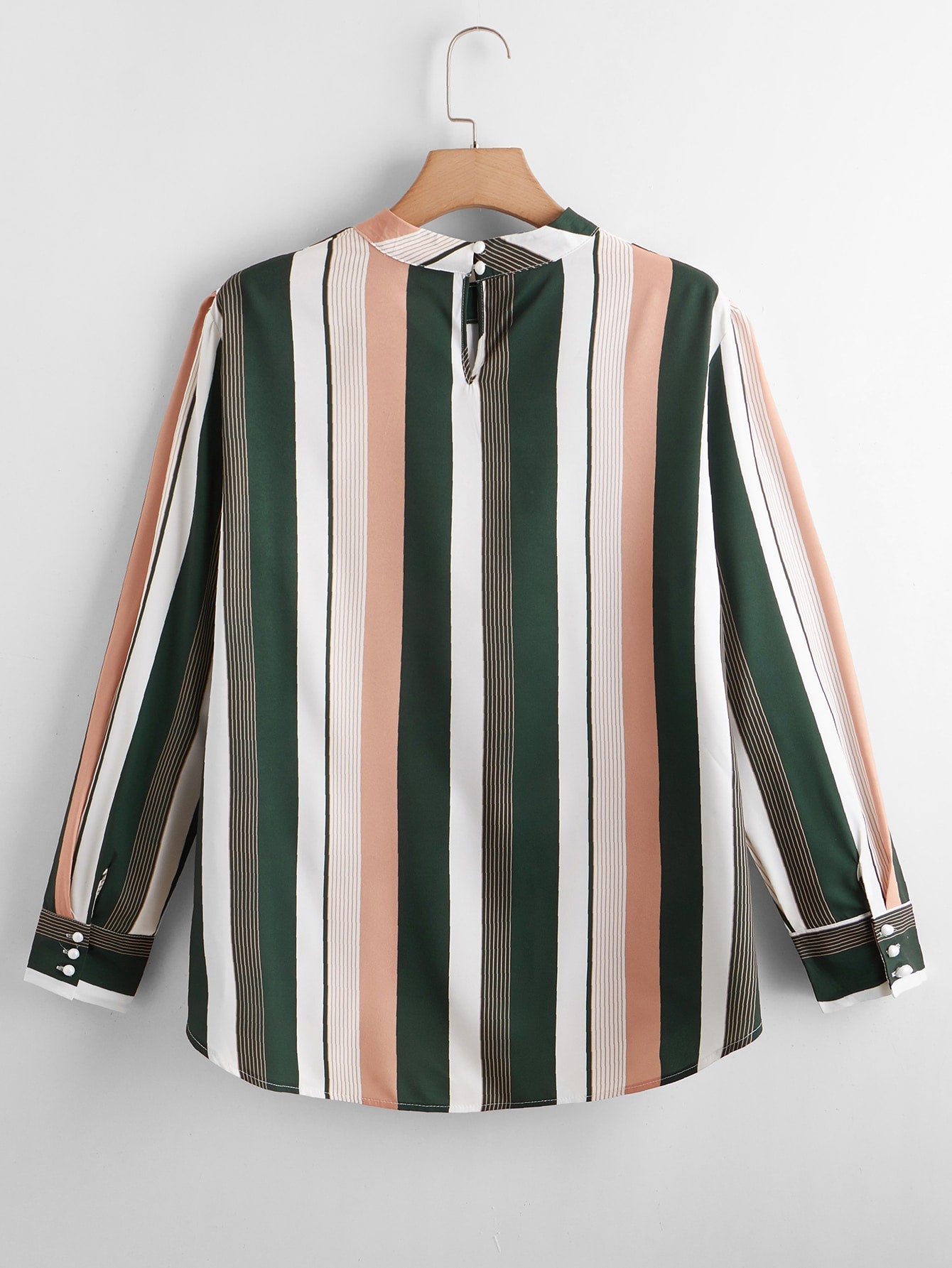 Plus Striped Stand Collar Blouse