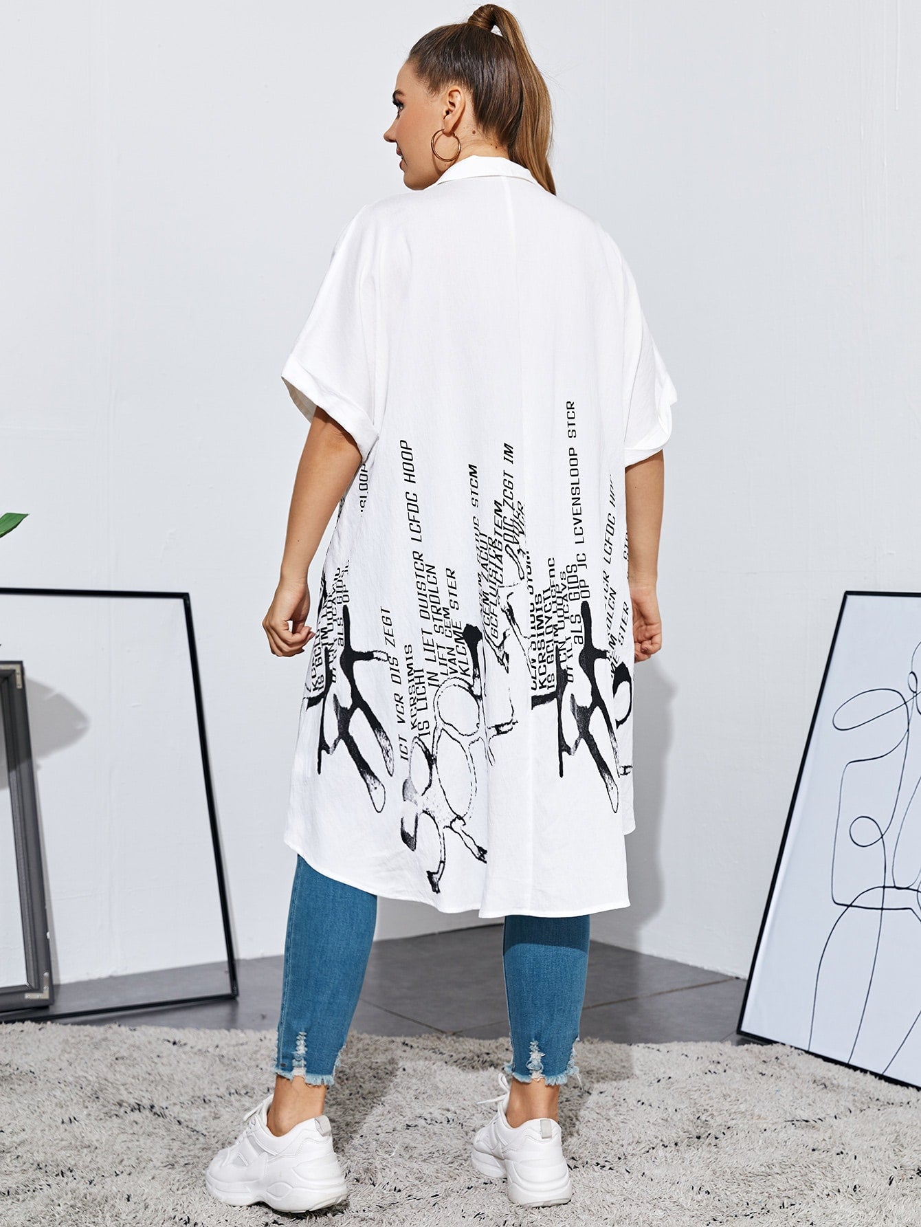 Plus Slogan Graphic High Low Blouse