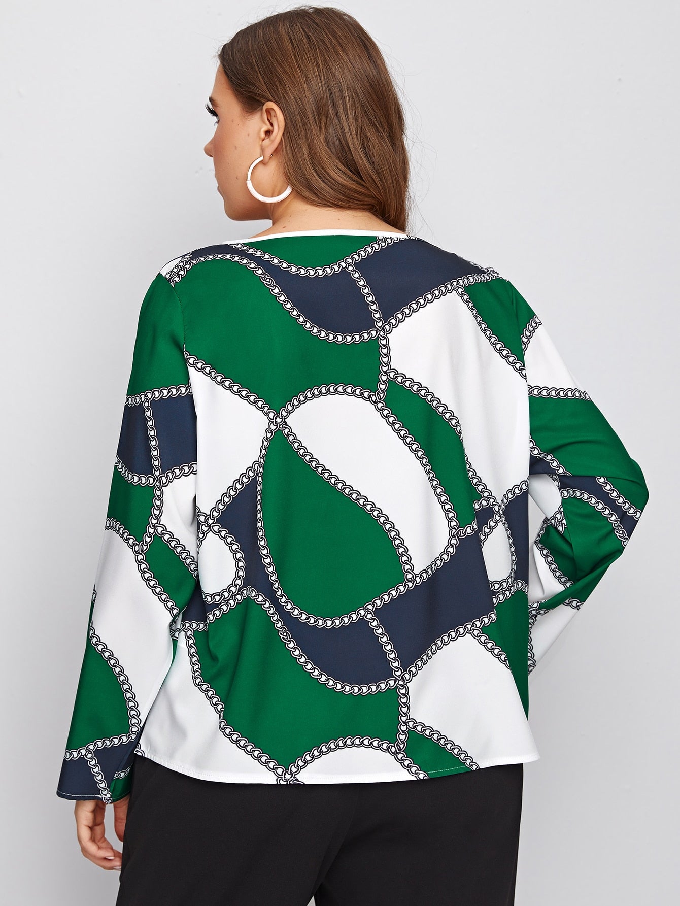 Plus Colorblock Chain Print Blouse