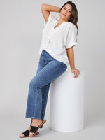 Plus Notch Neck Rolled Cuff Top