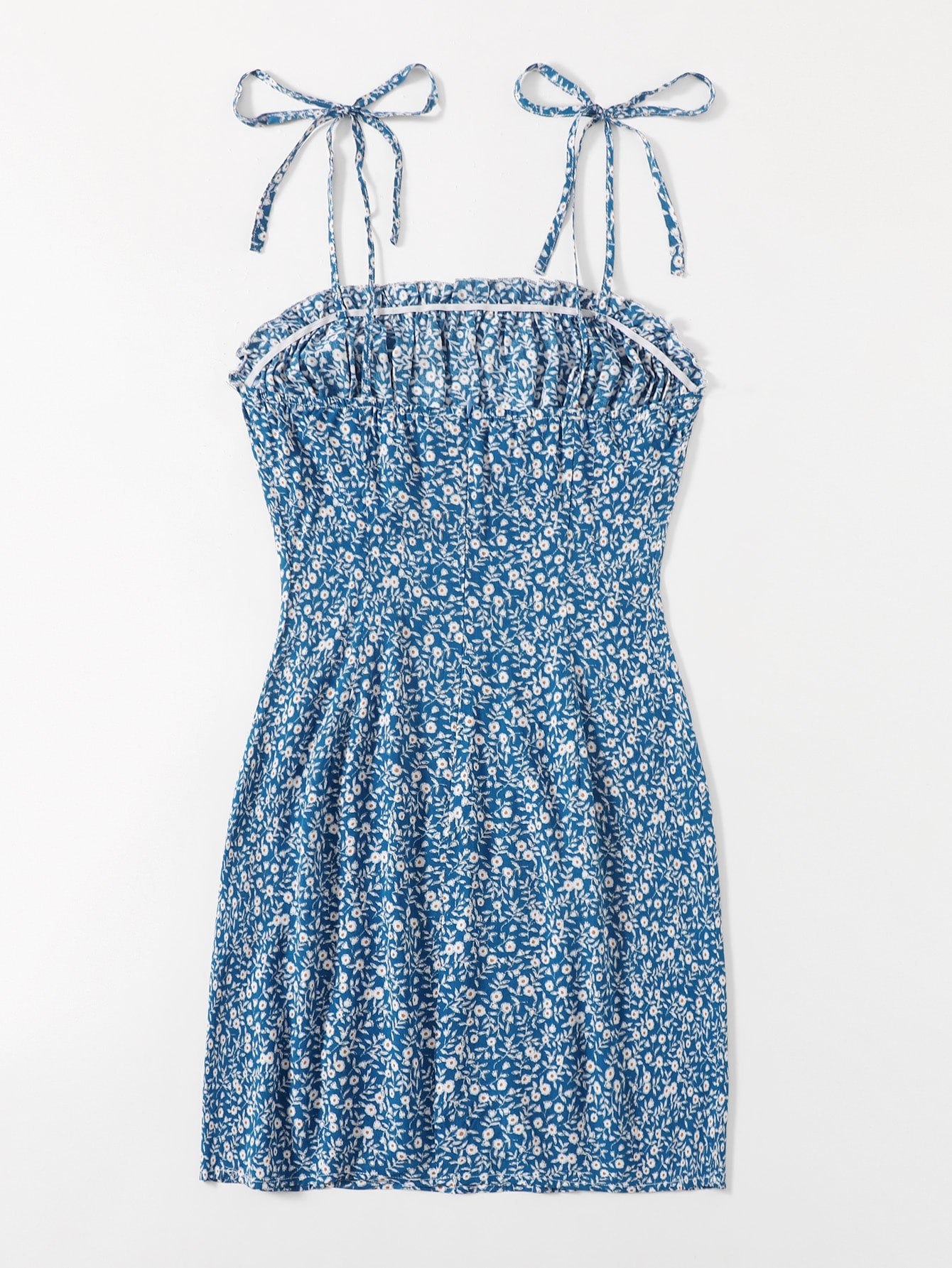 Tie Shoulder Ruched Bust Ditsy Floral Dress