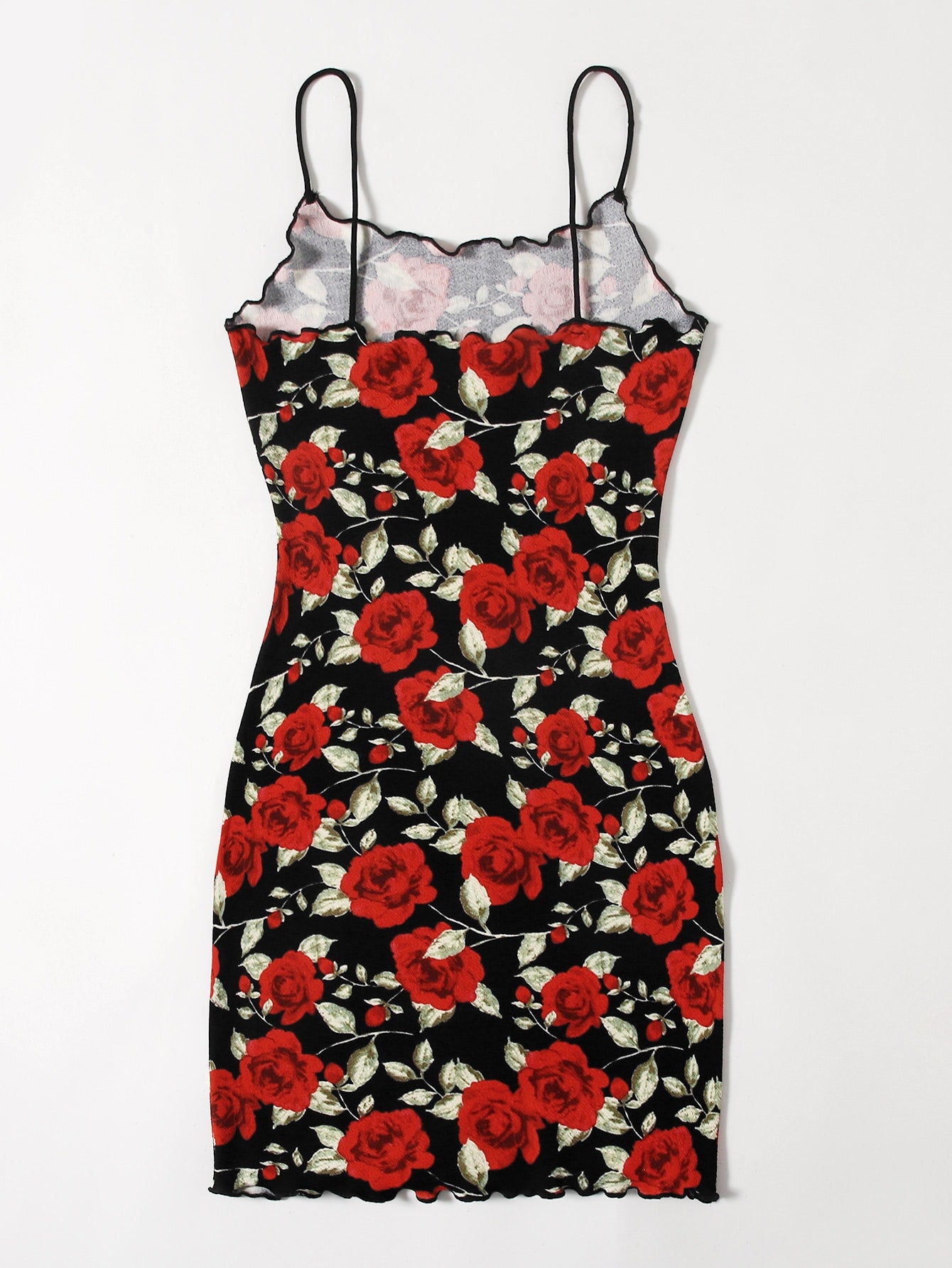 Floral Lettuce Trim Bodycon Dress