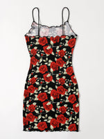 Floral Lettuce Trim Bodycon Dress