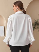 Plus Lantern Sleeve Button Half Placket Top