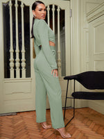 Lapel Collar Cutout Waist Solid Jumpsuit