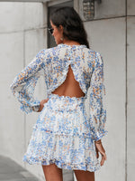 Ditsy Floral Frill Trim Open Back Dress