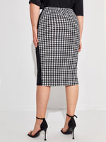 Plus Striped Side Houndstooth Pencil Skirt