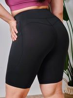Plus Solid Sports Biker Shorts With Phone Pocket
