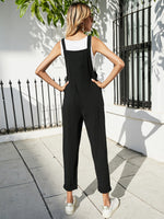 Solid Button Pocket Pinafore Jumpsuit