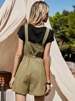 O-ring Drawstring Waist Slant Pockets Overall Romper