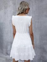Frill Trim Eyelet Embroidery Insert Dress