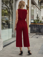 Solid Surplice Front Belted Jumpsuit