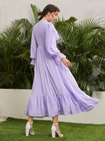 Mock Neck Lace Insert Ruffle Hem Dress