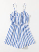 Two Tone Striped Knot Waist Slip Romper