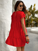 Flounce Sleeve Ruffle Hem Smock Dress