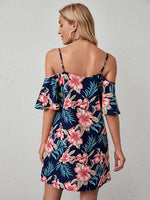 Cold Shoulder Tropical Print Dress