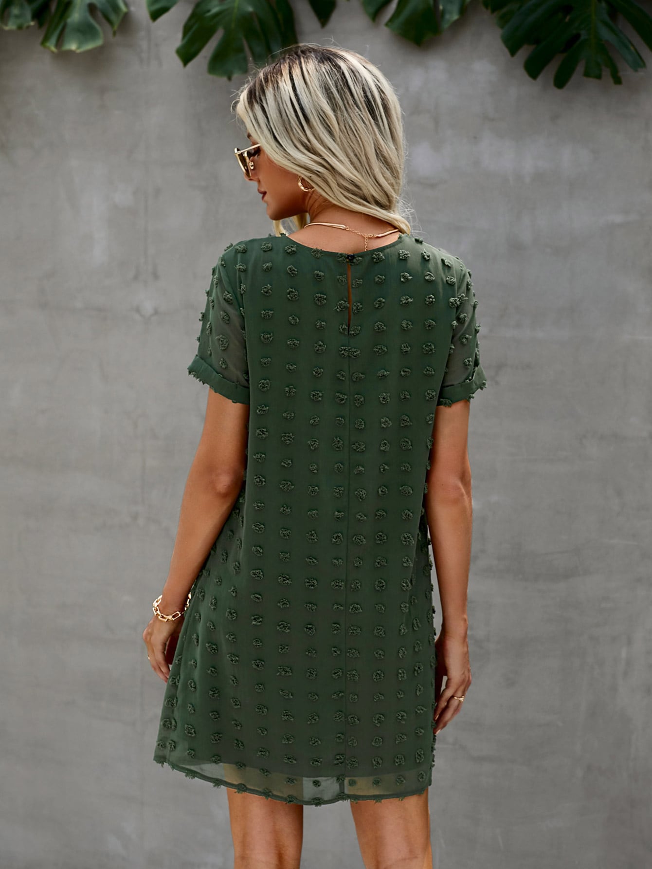 Swiss Dot Keyhole Back Dress