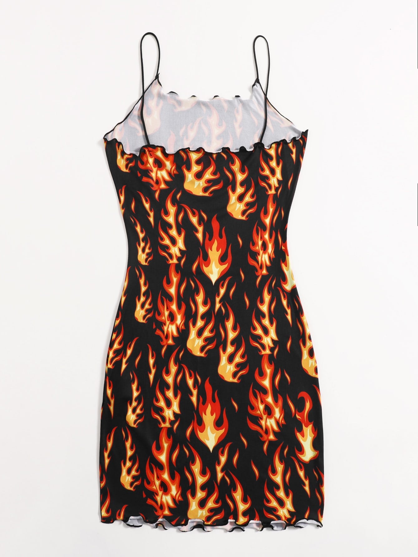 Lettuce Trim Fire Print Bodycon Dress