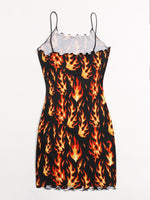 Lettuce Trim Fire Print Bodycon Dress